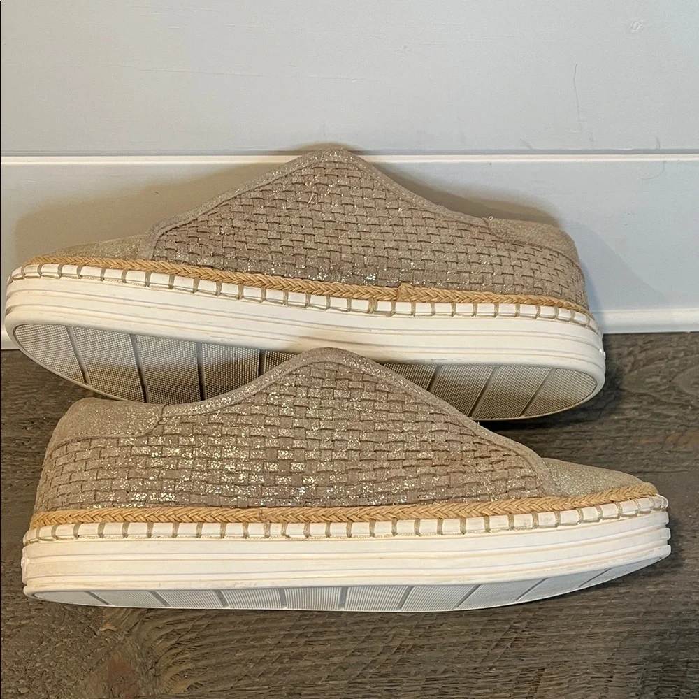 J/Slides NYC Kayla gold metallic woven leather slip on shoes 8.5 - Picture 3 of 8